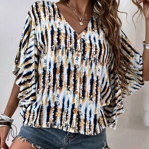 Tie Dye Butterfly Sleeve Button up Blouse XL (12)